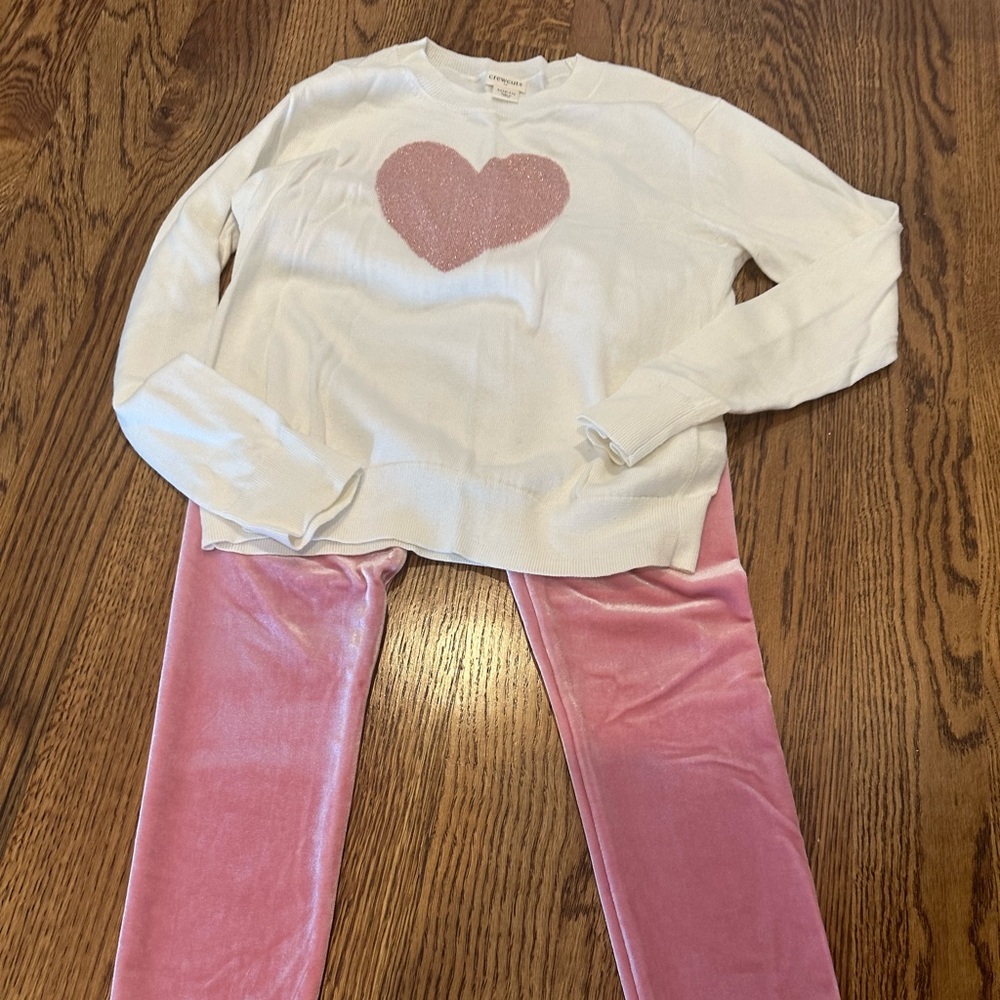 Crewcuts outfit. Velvet leggings and heart sweater